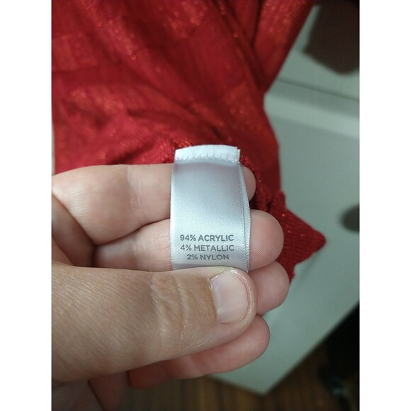 Avenue Woman Red Sweater SS Drop Shoulder Shimmer Striped V Neck Sparkle Tunic - Picture 7 of 9